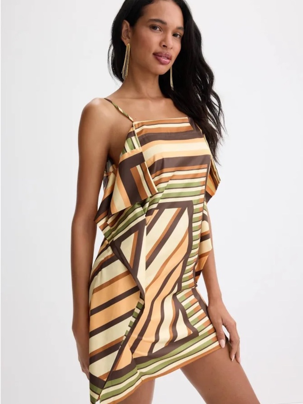 MISA Los Angeles Mayam Striped Asymmetrical Mini Dress XS Geometric Silk Blend
